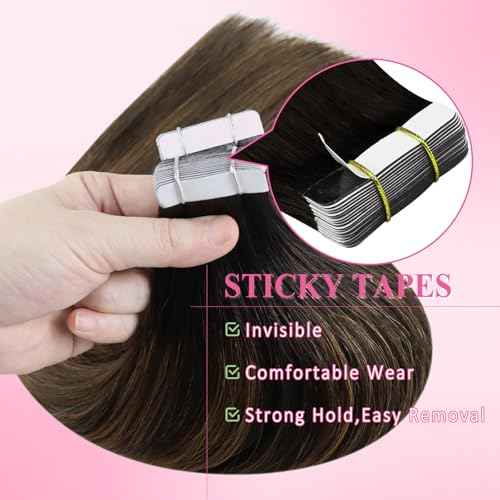 YoungSee Tape in Extensions Human Hair Brown Balayage Tape in Hair Extensions Human Hair Dark Brown Ombre Ash Browns Tapes-in Extension Real Hair 18 Inch Hair Extension Tape-in for Women 20pcs 50g