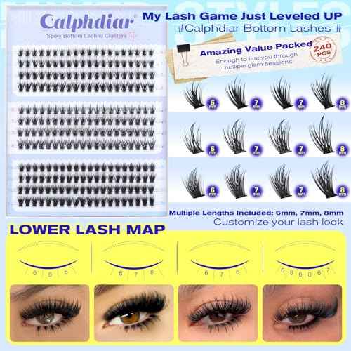 Spiky Bottom Lashes Individual Thick Volume Bottom Lash Clusters Manga Lower Eyelash Extensions 6-8MM Wispy Bottom Cluster Lashes 240pcs DIY Bottom Lash Extension at Home by calphdiar