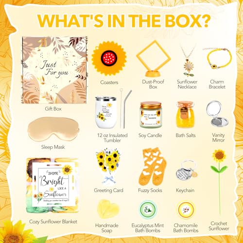 Self Care Gifts for Women, Sunflower Get Well Soon Gift for Women Recovery After Surgery Care Package, Birthday Gifts Spa Gift Baskets Inspirational Gifts for Mom Sister Best Friends