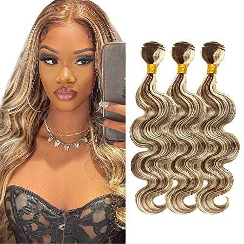 P4613 Highlight Blonde Human Hair Bundles Brown Body Wave 3 Bundles 28 30 32 inch Two Tone Brown and Blonde Bundle for Women