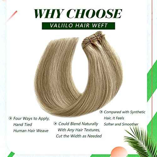 Sew in Weft Hair Extensions Bayalage Colored Beige Blonde With Platinum Blonde Highlights - Human Hair Bundles Double Weft Silky Straight Remy Hair Full Head 20inch 100g