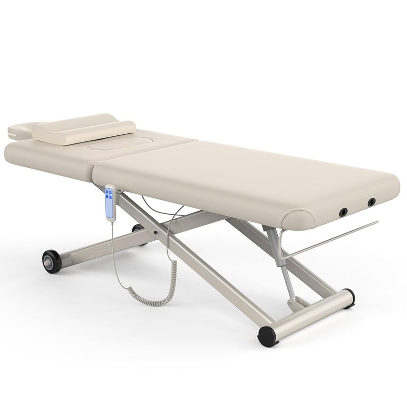 Skiennix Heavy Duty Electric Massage Table - Adjustable 2 Motor Lift & Backrest | 31.2" Wide x 75" Long, Beige Gray