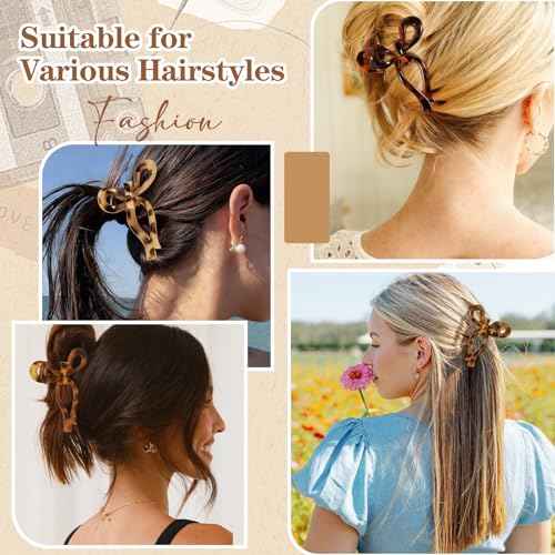 Auseibeely 4 Pcs Bow Claw Clips for Women & Girls, 4.3 Inch Tortoise Shell Cute Bow Hair Clips, Medium Claw Clip for Thick/Thin Hair, Non-Slip Elegant Butterfly Hair Accessories for Christmas Gift