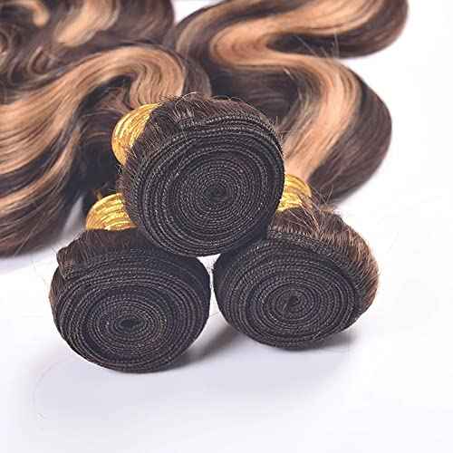 P427 Blonde Bundles Human Hair Body Wave Bundles 24 26 28 Inch Human Hair Weave 3 Bundle Unprocessed Brazilian Virgin Hair Highlight Brown Body Wave Human Hair Extensions 50 Grams/Bundle