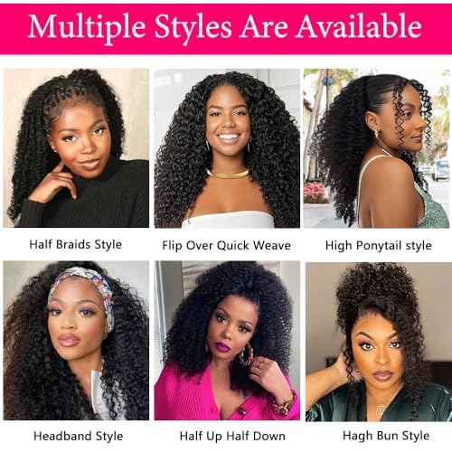 20 Inch Kinky Curly Half Wig Human Hair 200% Density Wear Go Glueless Wigs Human Hair Curly 3 In 1 Half Wigs for Women Drawstring Seamless Flip Headband Wig Beginner Friendly