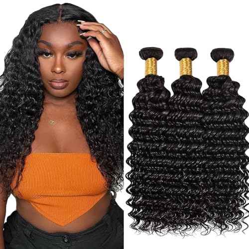 Raw Loose Deep Wave Bundles Human Hair Natural Black Color Brazilian Unprocessed Virgin Hair 18 20 22 Inch Deep Wave Human Hair Bundles