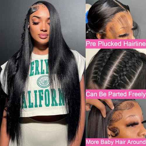 BELE 13x4 Lace Front Wigs Human Hair 24 Inch 200% Density Pre Plucked Brazilian Virgin Straight Skinlike Real Hd Lace Frontal Wigs Human Hair Glueless Straight Lace Front Wigs for Women Natural Color