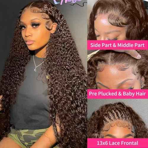 200 Density Chocolate Brown Lace Front Wig Human Hair 20 Inch 13x6 HD Deep Wave Lace Front Wigs Human Hair Colored Deep Curly Lace Frontal Wigs Glueless Wig for Woman Pre Plucked with Natural Hairline