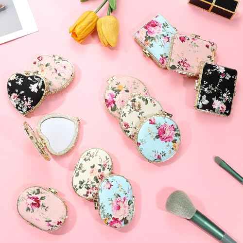 16 Pcs Compact Mirror Bulk Mini Mirror for Purse Small Pocket Mirror for Women Girls Floral Tea Party Favors for Makeup Travel Wedding
