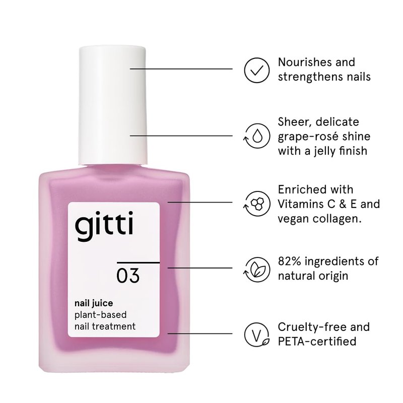 Gitti Nail Juice No. 03 - Plant-Based Nail Treatment & Color Polish | Non-Toxic, Vegan Grape Rosé Tint (0.5 fl oz)