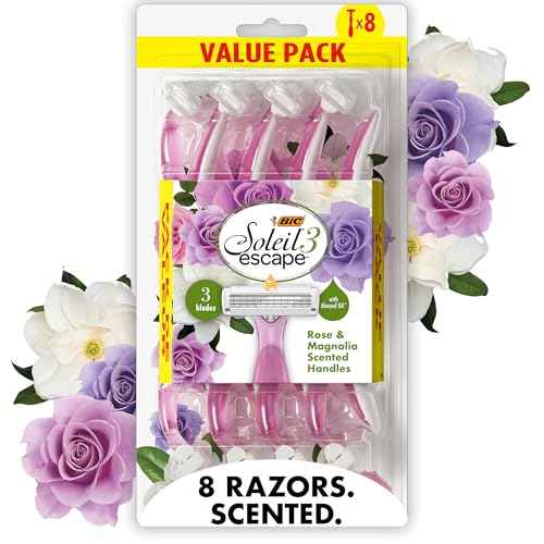 BIC Soleil Escape Scented Women's Disposable Razors, 3 Blades, Comfortable Shave, Rose and Magnolia Scented Handle Shaving Razors for Women, 8 Count