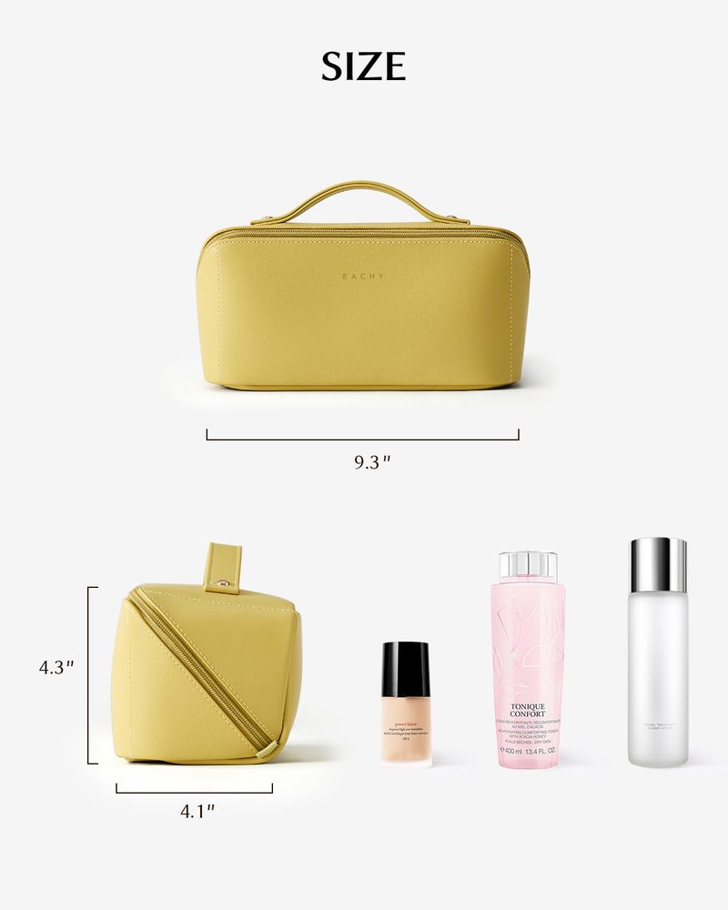 EACHY Travel Makeup Bag,Large Capacity Cosmetic Bags for Women,Portable Pouch Open Flat Toiletry Bag Make up Organizer with Divider and Handle