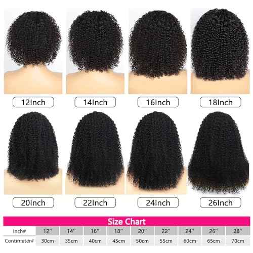 Aiterina Kinky Curly Human Hair Headband Wig Curly Human Hair Wigs 150% Density Brazilian Virgin Human Hair Machine Made Wig for Black Women Non Lace Front Wig Natural Color (Headband Wig, 26inch)