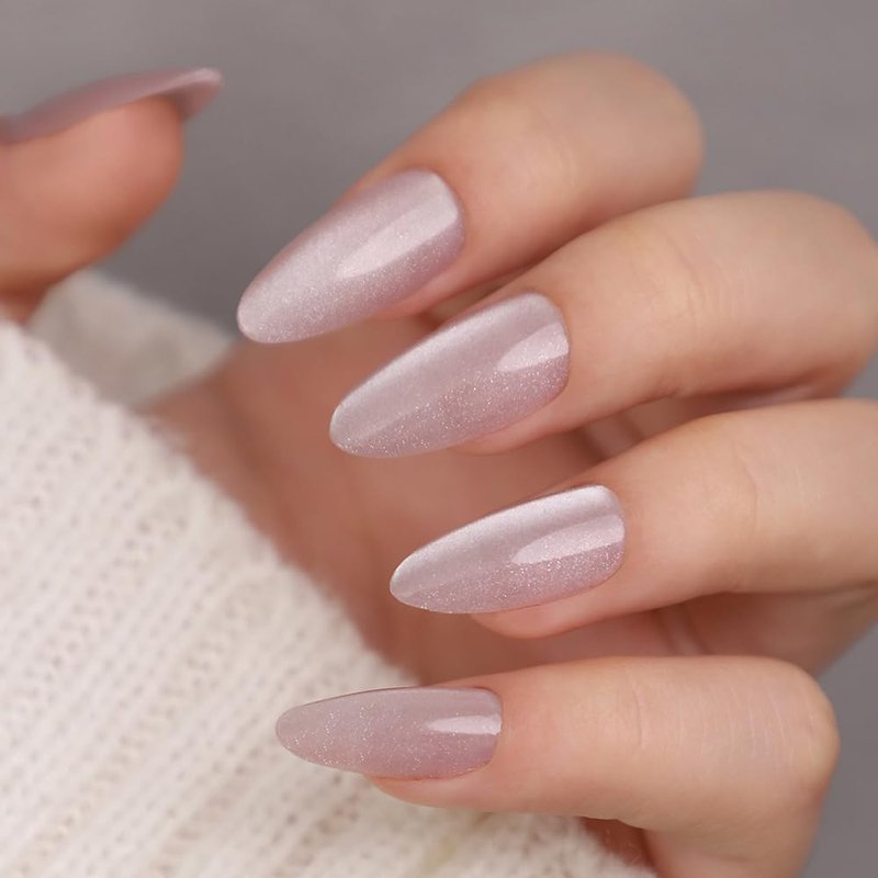Almond Press on Nails Medium Fake Nails White Nails Press ons with Design Reusable Artificial Nail Full Cover Stick on Nails for Women Manicure 24Pcs