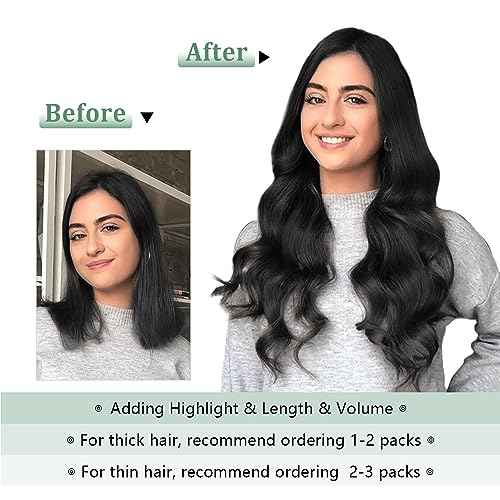 Hair Extensions Real Human Hair 16 inch 120g Jet Black Hair Extensions Clip in Human Hair Straight Real Hair Extensions (16inch,7pcs,120g)