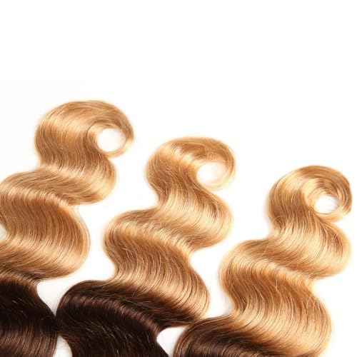 28 30 32 Inch Ombre Bundles Human Hair 4/27 Body Wave Bundles Niegmeag Brazilian Virgin Remy Hair Extensions Double Weft Soft and Silky Ombre Honey Blonde Bundle Hair Weave
