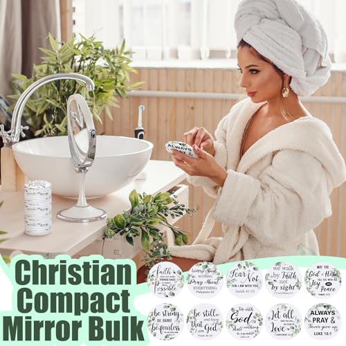 Yaomiao 160 Pcs Mini Christian Compact Mirror Bulk Inspirational Bible Verse Pocket Mirrors Small Portable Religious Gifts for Women Volunteer Employee Coworkers Sunday Church Party Favors