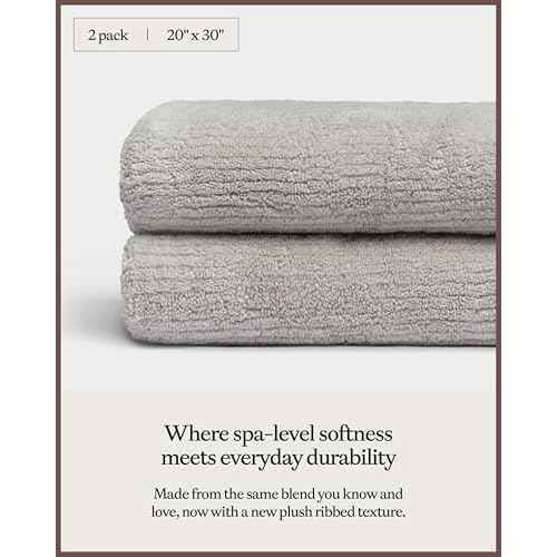 Cozy Earth Ribbed Hand Towel Set - 60% Cotton 40% Viscose from Bamboo Hand Towels - Soft & Absorbent Textured Ribbed Pattern - 2 Pack Light Grey