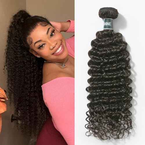 ASHINE Human Hair Bundle Deep Curly Water Wave, Unprocessed Cambodian Raw Hair 16 Inch, Flip Over Quick Weave Wet and Wave Bundles for Women Natural Black