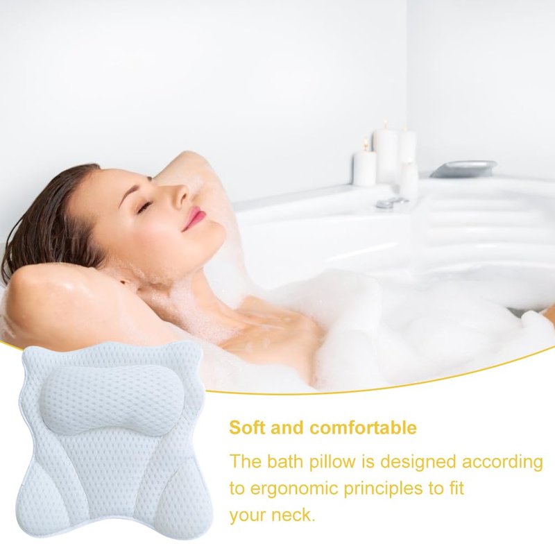 Bath Pillow,Ergonomic Bathtub Pillows for Tub Neck and Back Support,with 6 Powerful Suction Cups,Provide Shoulder and Back Support,Bath Accessory,Fits All Bathtub,Hot Tub,Home Spa
