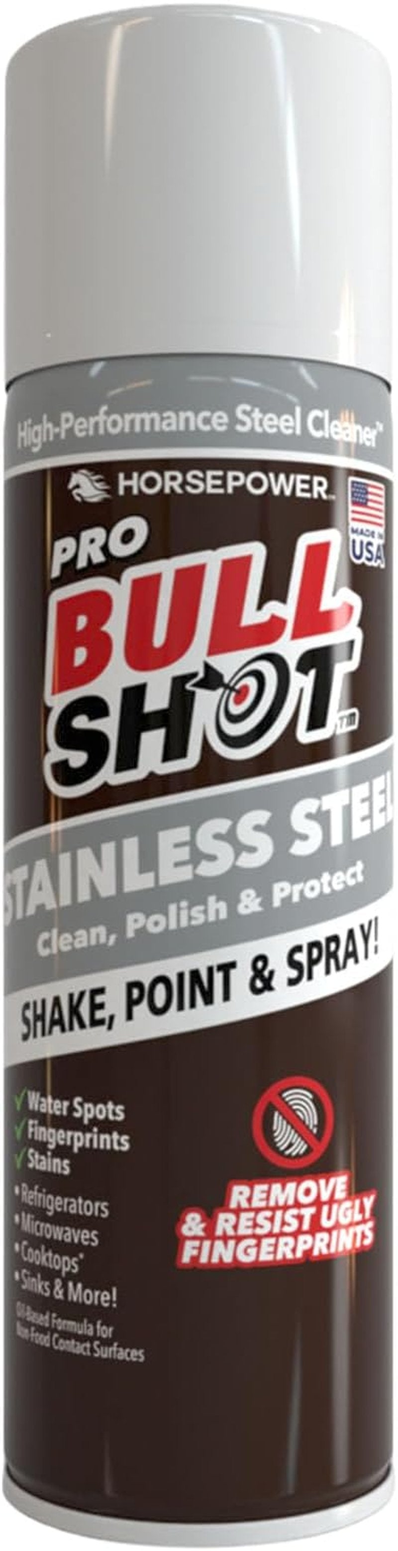 Bull Shot Stainless Steel Cleaner Spray - Cleans, Polishes & Protects | Removes Fingerprints & Streaks