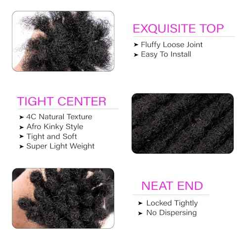 0.6 cm Width 4 Inch 60 Strands Human Hair Loc Extensions, Natural Black 100% Full Handmade Permanent Real Human Hair Dreadlock Extensions for Women/Men/Kids Can Be Dyed Bleached Curled Twisted