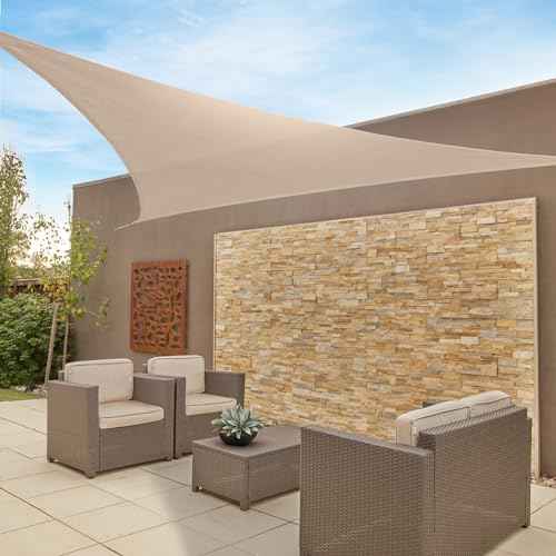 Coolaroo Coolhaven Shade Sail Kit - 95% UV Block Breathable Outdoor Sun Shade with Stainless Steel Hardware for Patio, Deck, Garden, or Pool, 18 ft Triangle, Sahara