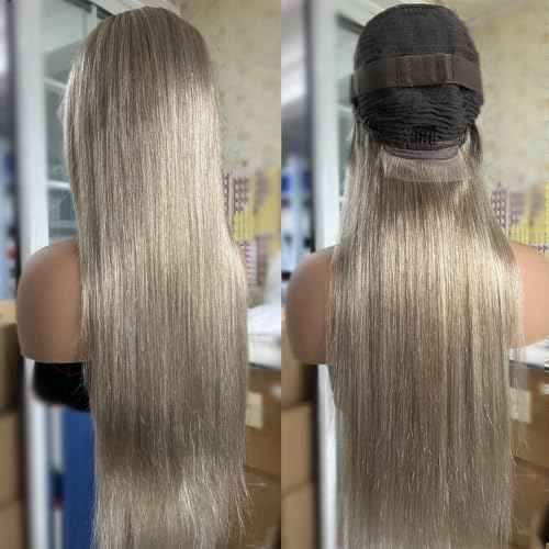 Ombre Ash Blonde Wigs Human Hair Natural Roots 200% Density 13x6 Straight HD Glueless Lace Frontal Wigs Human Hair for Women Pre Plucked Ombre Dirty Blonde Straight Lace Frontal Wigs 18 Inch