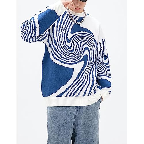 Yimoon Mens Graphic Sweaters Unisex Oversized Casual Knitted Long Sleeve Pullover Jumper Tops