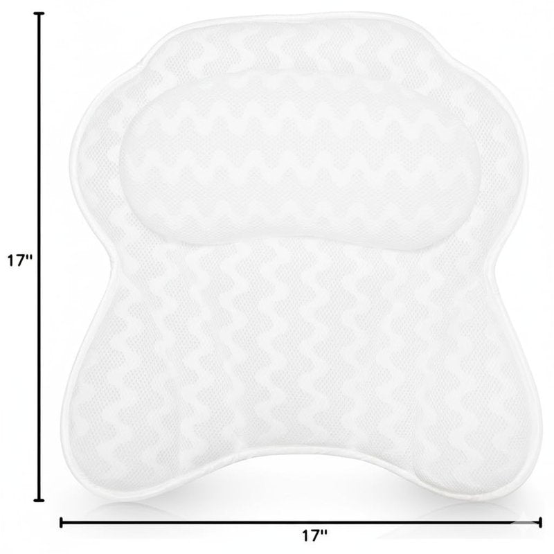 Bath Pillow Bathtub Pillow Back Neck Support Pillow, Spa Cushion for Tub, Relaxing Headrest Bath Pillow, Portable Washable Bathtub Accessories with 3D Air Mesh Thick Soft Cushion (Bright White)