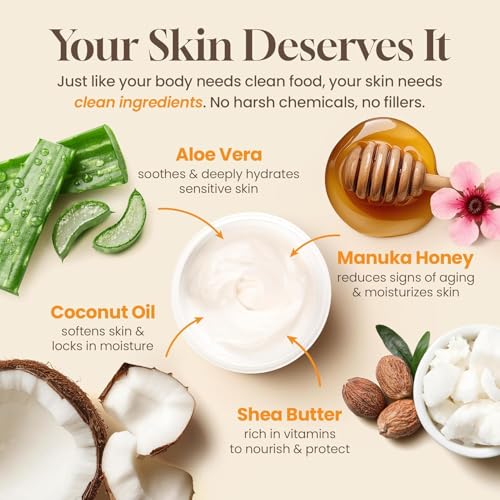 Hydrating Face Moisturizer & Body Cream with Manuka Honey Cream - Organic Face Moisturizer with Honey for Extremely Dry Skin - for Dry & Itchy Skin, Rosacea & Eczema Prone Skin 8oz