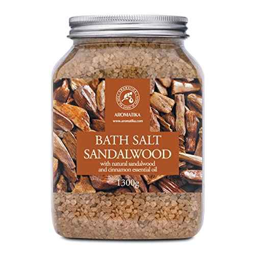 Bath Sea Salt Sandalwood 46 Oz (1300g) - Bath Salts with Sandalwood & Cinnamon Essential Oil for Bath Soak - Relaxing Bath - Muscle Relaxation - Aromatherapy Bath Salts - Sea Salt Bath