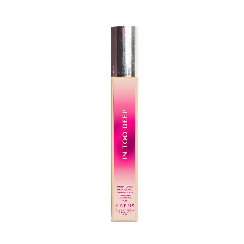 5 SENS In Too Deep Eau de Parfum Travel Spray (10 mL) - Clean, Long-Lasting Fine Fragrance - Gourmand with Tahitian Vanilla, Italian Bergamot, Sparkling Sugar, Sandalwood, Musk - Vegan, Cruelty-Free