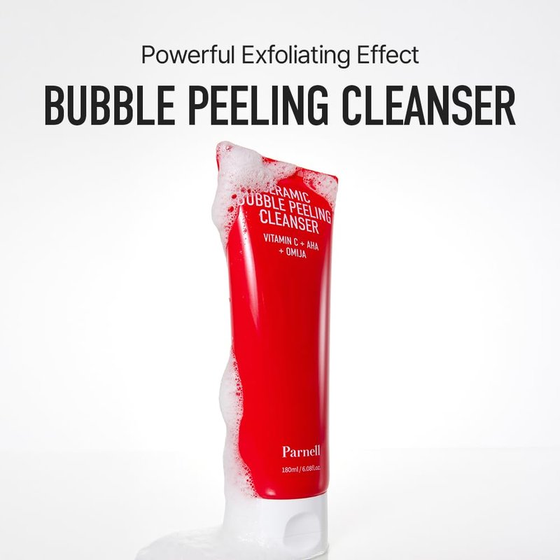 Parnell AHA Omija Ceramic Bubble Peeling Cleanser 6.08 fl oz | 2-in-1 Exfoliating & Pore Cleansing Foam | Sebum Control Gommage Texture | Smooth Clear Look K-Beauty