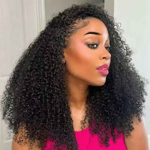 Kinky Curly Half Wig Human Hair 200% Density 3 In 1 Seamless Flip Over Glueless Wigs Water Wave Human Hair With Adjustable String Invisilbe Hairline Beginner Friendly 20 Inch