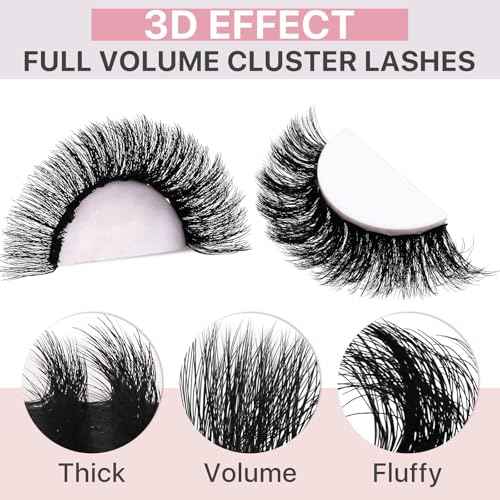 Fluffy Lash Extension Kit 182Pcs Thick Eyelash Extension Kit 10-18mm Volume Cluster Lashes Set with Bond and Seal Tweezers Cluster Remover (150D&200D Kit)