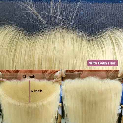 613 Frontal Straight 13x6 Transparent HD Lace Frontal Closure 12A Brazilian Virgin Remy Hair Free Part Ear to Ear Blonde Frontal Human Hair For Women Pre Plucked With Baby Hair 150% 14 Inch