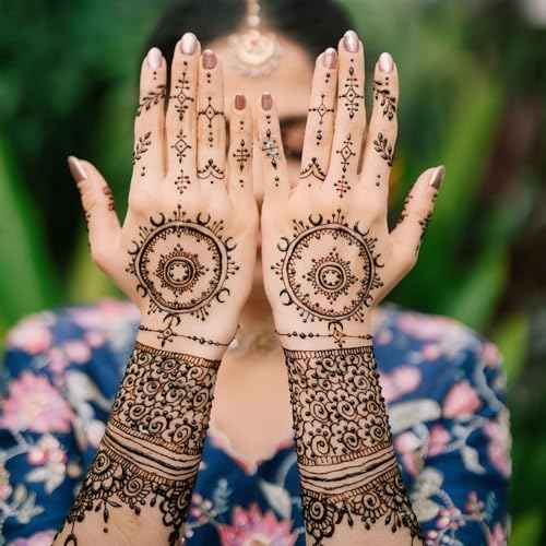 Large Henna Tattoo Stencil Kit,8 Sheets Henna Tattoo stickers for Hand Forearm Glitter Airbrush Diy Tattooing Template, Indian Temporary Tattoo Stickers for Women Girls