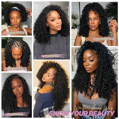 Half Wig Human Hair Burmese Curly Wig for Women 250% Density Wear Go Glueless Wigs Human Hair 3 In 1 Seamless Flip Headband Wig Hairline Beginner Friendly with Spiral End Natural Color 20Inch