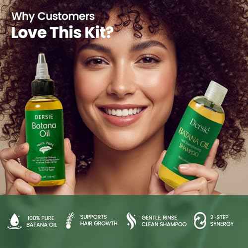 Dersie Batana Oil for Hair Growth Kit ? 100% Pure Batana Oil & Batana Shampoo Sourced from Honduras ? Promotes Hair Growth & Nourishes Scalp ? For Hair Loss, Thinning Hair, Dry, Damaged & Curly Hair