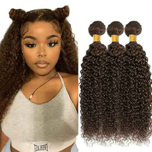 30 32 34 Inch Color #4 Bundles Human Hair Chocolate Brown Kinky Curly Human Hair Bundles Medium Brown Bundles Color #4 Curly Bundles Hair Weave Brown Bundles