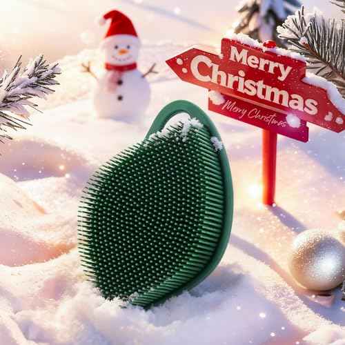 Sndyi Christmas Silicone Body Scrubber, Limited Edition Leaf-Shaped Shower Brush for Gentle Cleanse & Exfoliation, Soft Silicone Loofah Body Brush for Sensitive Skin, Perfect Holiday Gift, Evergreen