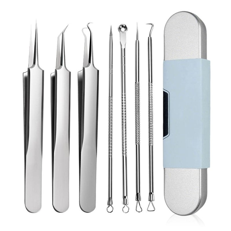 Jurfest 7 Piece Set Blackhead Extraction,Stainless Steel Blackhead Remover, Professional Facial Blackhead Remover Tweezers