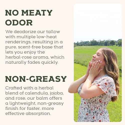 Beef Tallow for Skin - Tallow And Herbal Balm For Face - Tallow Face Moisturizer - Beef Tallow Moisturizer - Tallow Balm - Grass Fed Beef Tallow For Skin - Tallow Face Cream Lotion (5.0, Herbal-Rose)