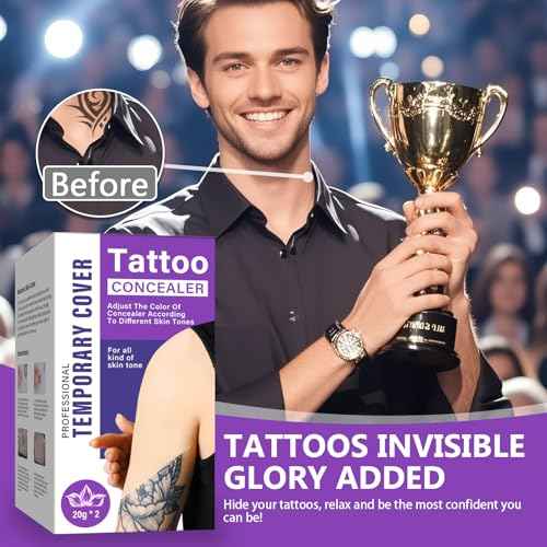 Tattoo Cover Up Makeup, Waterproof & Sweatproof Tattoo Concealer, Long-Lasting for Tattoos, Scars, Spots, Vitiligo, 2 Colors