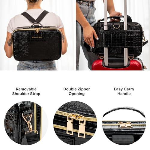 Carrywell |Not Made In China| Makeup Bag Travel Case, Train Case for Cosmetics, Portable Beauty Organizer, Cosmetic Storage Bag With Adjustable Dividers For Make Up and Brushes
