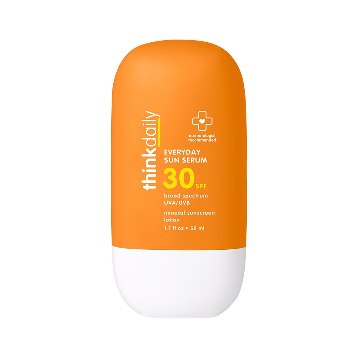 Thinkdaily SPF 30 Face Sunscreen Serum 1.7 oz, Mineral Sunscreen with Non-Nano Zinc Oxide 22%, UVA/UVB Protection, 80-Minute Water & Sweat Resistant, Lightweight Luminous Finish, Reef Friendly