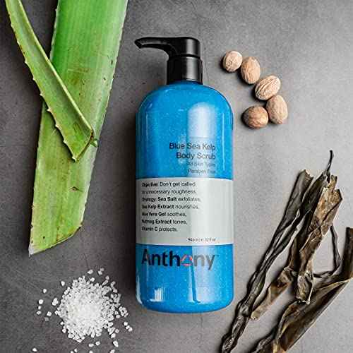 Anthony Exfoliating Body Scrub, Sea Salt, Vitamin C & Aloe Vera, Deep Cleans, Smooths Rough Patches, Soothes & Protects Skin, Hydrating Blue Sea Kelp Body Wash, 32 Fl Oz