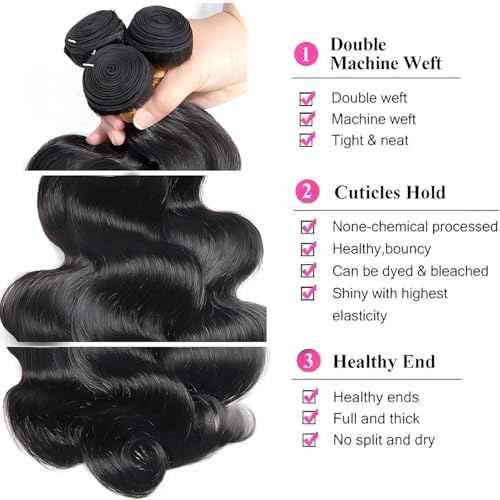 Condescension Brazilian Human Hair Bundles 18 20 22 Inch Body Wave 3 Bundles Human Hair 100% Unprocessed Remy Brazilian Virgin Weave Hair Natural Black for Women