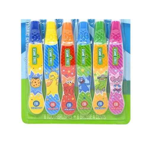 Brush Buddies Sesame Street Toothbrushes for Kids, Soft Bristle Toddler Toothbrushes Ages 2-4, Fun Sesame Street Designs, 6-Count Set